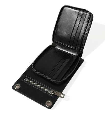 Dolce & Gabbana Wallet Black Horse Leather Zip Logo Cross Body Phone Slot