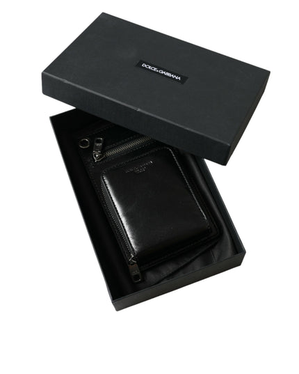 Dolce & Gabbana Wallet Black Horse Leather Zip Logo Cross Body Phone Slot