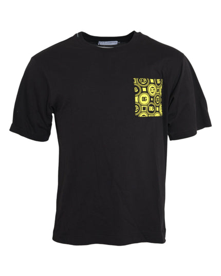 Dolce & Gabbana Black Printed Pocket Cotton Crewneck T-shirt