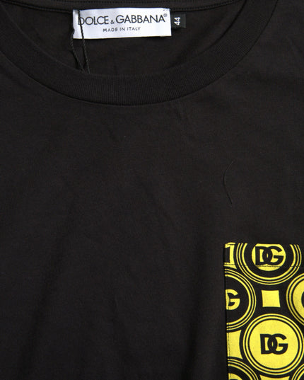 Dolce & Gabbana Black Printed Pocket Cotton Crewneck T-shirt