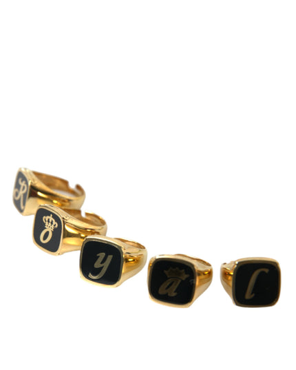 Dolce & Gabbana Gold Brass ROYAL Enamel Set of 5 Ring