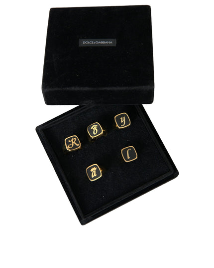 Dolce & Gabbana Gold Brass ROYAL Enamel Set of 5 Ring