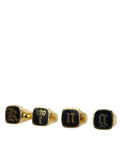 Dolce & Gabbana Gold Brass KING Enamel Set of 4 Ring
