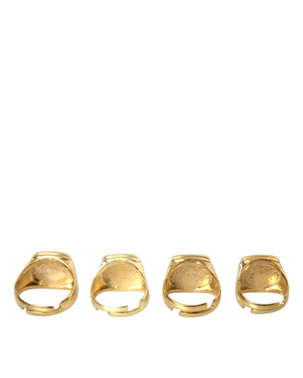 Dolce & Gabbana Gold Brass KING Enamel Set of 4 Ring