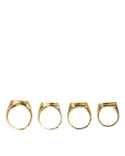 Dolce & Gabbana Gold Brass KING Enamel Set of 4 Ring