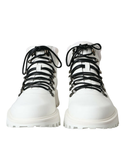 Dolce & Gabbana White Vulcano Trekking Men Ankle Boots Shoes