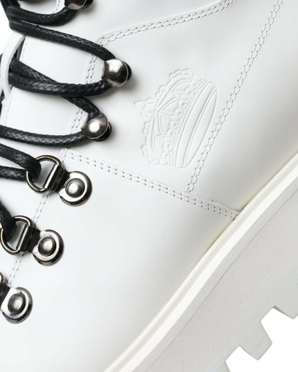 Dolce & Gabbana White Vulcano Trekking Men Ankle Boots Shoes