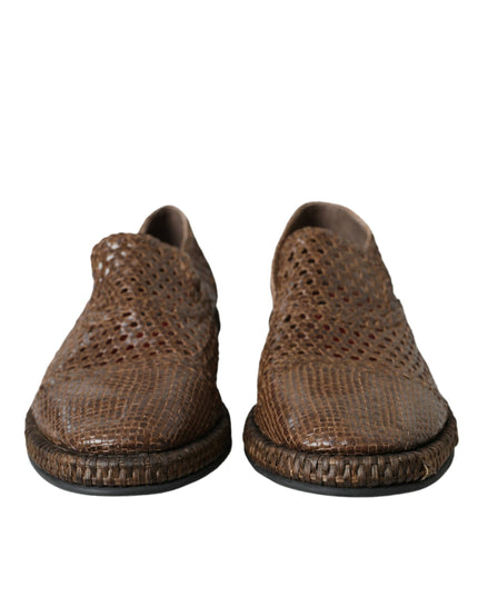 Dolce & Gabbana Brown Woven Leather Loafers Casual Shoes
