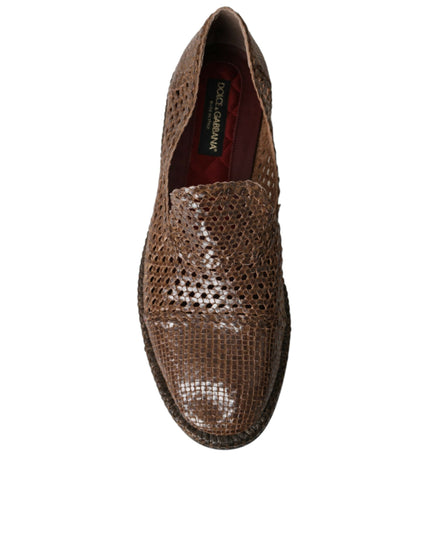 Dolce & Gabbana Brown Woven Leather Loafers Casual Shoes