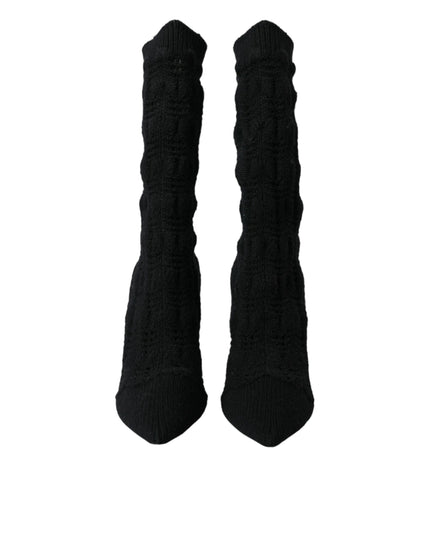 Dolce & Gabbana Black Stiletto Heels Mid Calf Boots Shoes