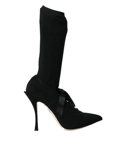 Dolce & Gabbana Black Stiletto Heels Mid Calf Boots Shoes
