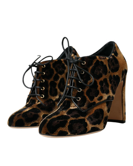 Dolce & Gabbana Brown Leopard Hair Lace Up Booties Shoes