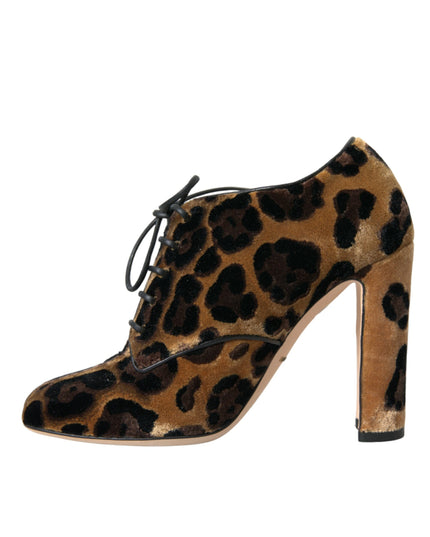 Dolce & Gabbana Brown Leopard Hair Lace Up Booties Shoes