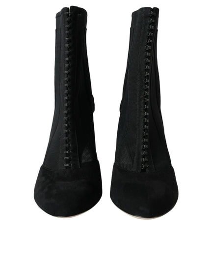 Dolce & Gabbana Black Mesh Stiletto Heels Ankle Boots Shoes