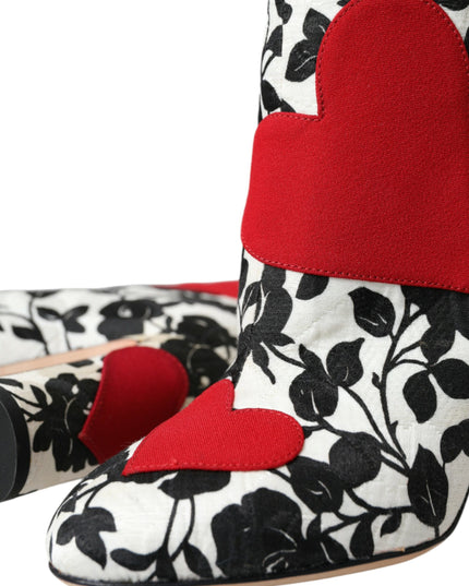 Dolce & Gabbana White Floral Hearts Leather High Boots Shoes