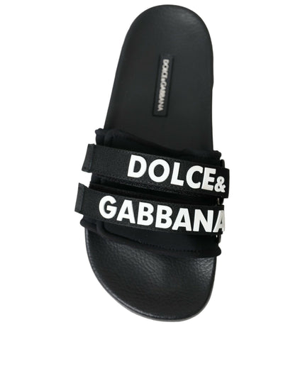 Dolce & Gabbana Black Neoprene Slides Flats Beachwear Shoes