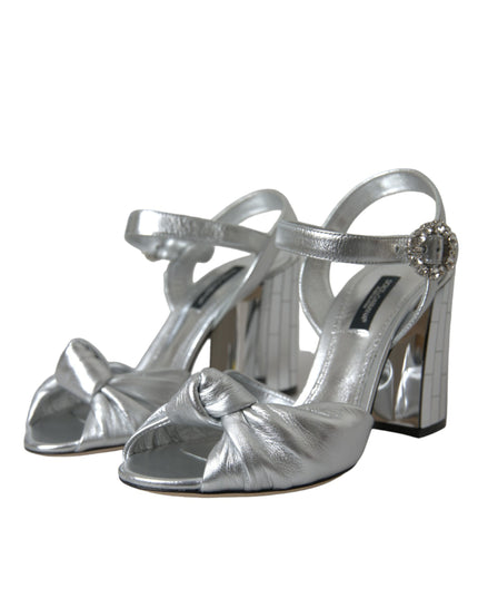 Dolce & Gabbana Silver Lambskin Leather Heels Sandals Shoes