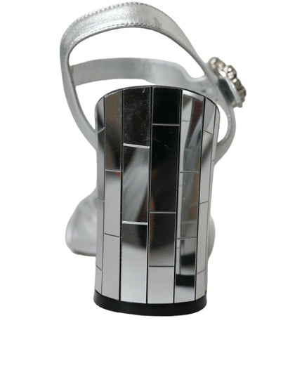 Dolce & Gabbana Silver Lambskin Leather Heels Sandals Shoes