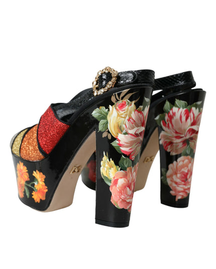 Dolce & Gabbana Multicolor Floral Crystal Platform Sandals Shoes