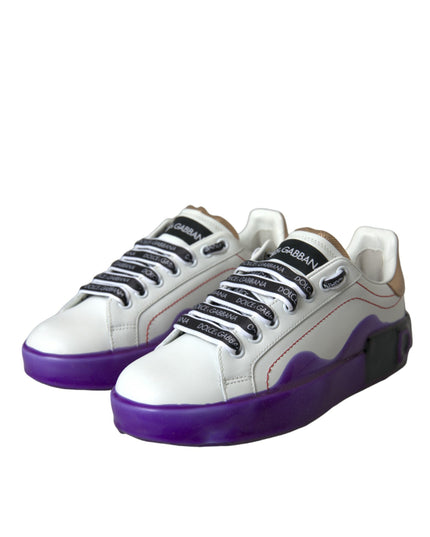 Dolce & Gabbana White Leather Portofino Low Top Sneakers Shoes