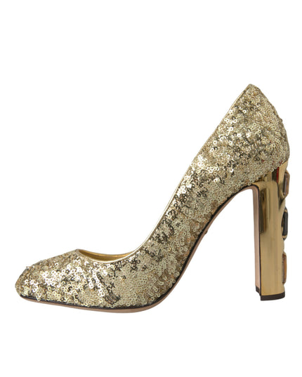 Dolce & Gabbana Gold Sequin Crystal Heels Pumps Shoes