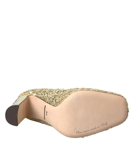 Dolce & Gabbana Gold Sequin Crystal Heels Pumps Shoes
