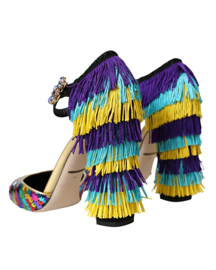 Dolce & Gabbana Multicolor Sequin Crystal Mary Jane Shoes