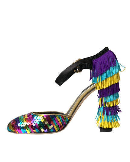 Dolce & Gabbana Multicolor Sequin Crystal Mary Jane Shoes