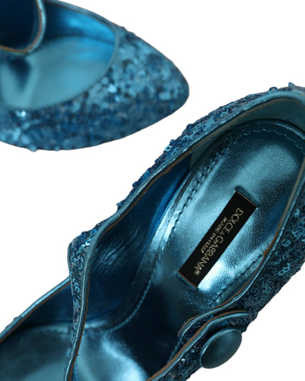 Dolce & Gabbana Blue Sequin Mary Jane Pumps High Heels Shoes