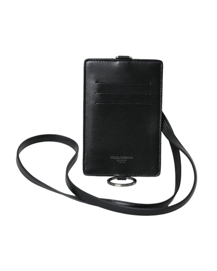 Dolce & Gabbana Black Calf Leather Lanyard Logo Card Holder Men Wallet
