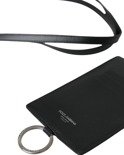 Dolce & Gabbana Black Calf Leather Lanyard Logo Card Holder Men Wallet