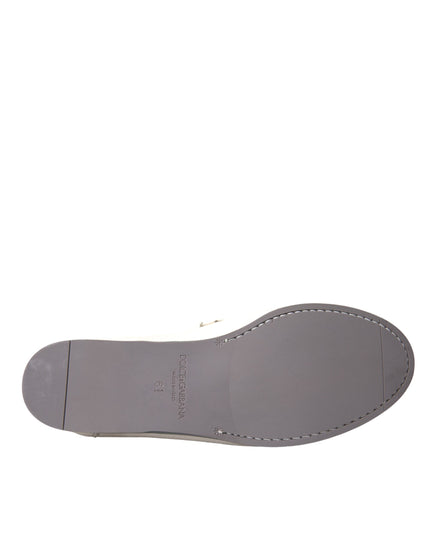 Dolce & Gabbana White Gray Leather Slip Mocassin Shoes Loafer