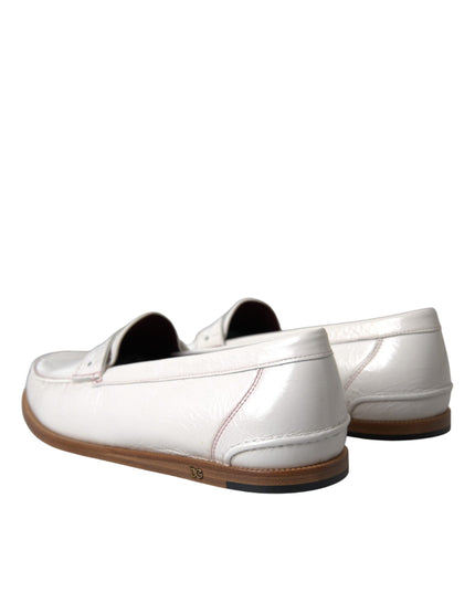 Dolce & Gabbana White Leather Slip On Mocassin Loafers Shoes