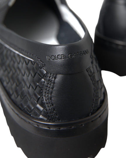 Dolce & Gabbana Black Woven Buffalo Leather Men Loafers Shoes