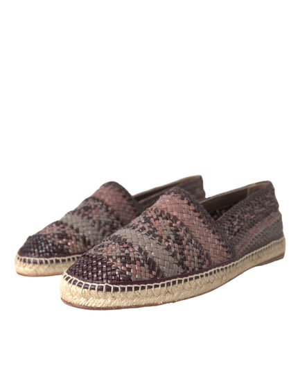 Dolce & Gabbana Brown Buffalo Leather Espadrille Flats Shoes