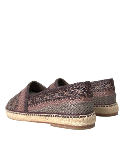 Dolce & Gabbana Brown Buffalo Leather Espadrille Flats Shoes
