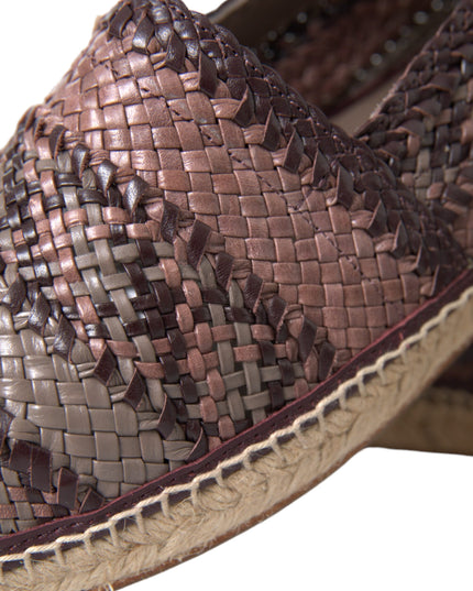 Dolce & Gabbana Brown Buffalo Leather Espadrille Flats Shoes