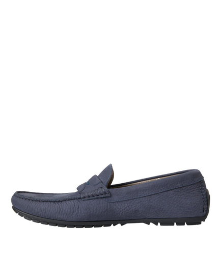 Dolce & Gabbana Blue Calf Leather Slip On Moccasin Shoes