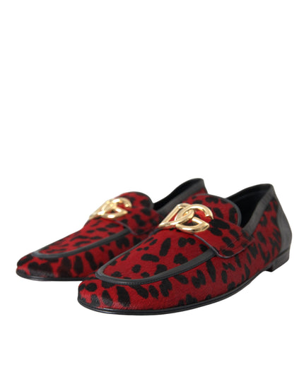 Dolce & Gabbana Red Black Leopard DG Loafers Formal Men Shoes