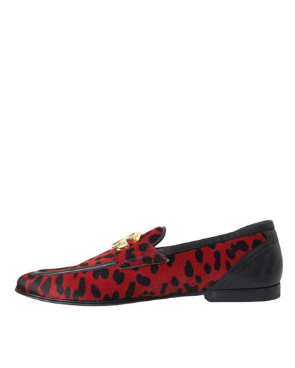 Dolce & Gabbana Red Black Leopard DG Loafers Formal Men Shoes