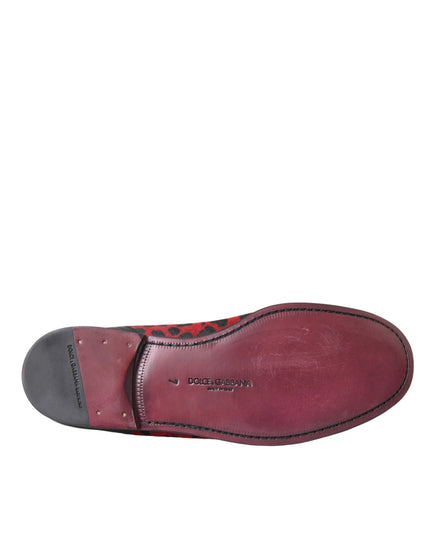 Dolce & Gabbana Red Black Leopard DG Loafers Formal Men Shoes