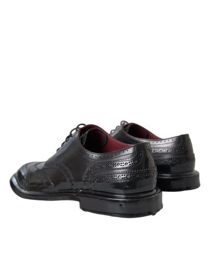Dolce & Gabbana Black Leather Oxford Wingtip Formal Men Shoes