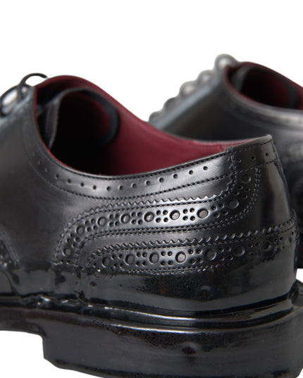 Dolce & Gabbana Black Leather Oxford Wingtip Formal Men Shoes