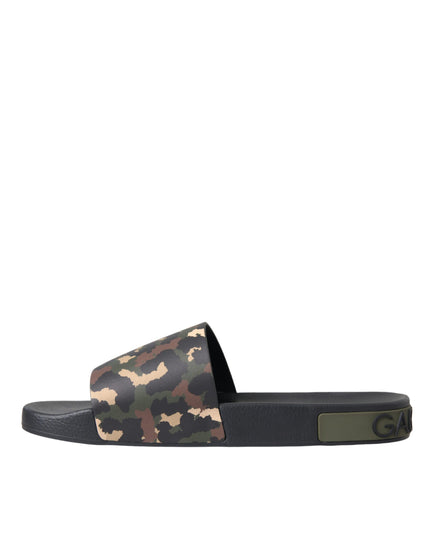 Dolce & Gabbana Multicolor Camouflage Leather Beachwear Men Shoes