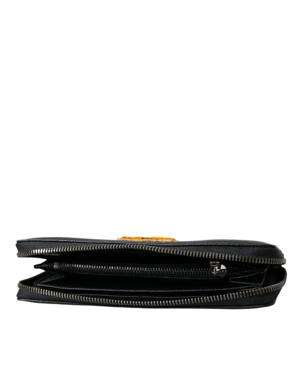 Dolce & Gabbana Black Leather Logo Patch Zip Around Continental Wallet