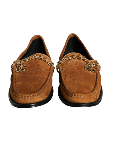 Dolce & Gabbana Brown Velvet Leather Logo Mocassin Slip On Shoes