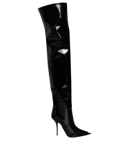 Dolce & Gabbana Black Patent Leather Knee High Boots Shoes