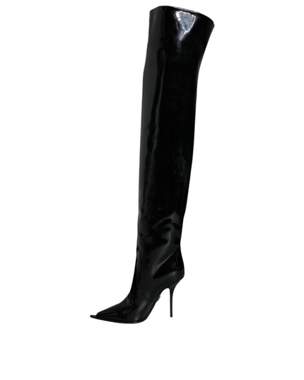 Dolce & Gabbana Black Patent Leather Knee High Boots Shoes