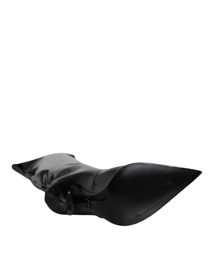 Dolce & Gabbana Black Patent Leather Knee High Boots Shoes