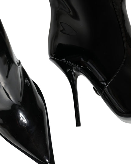 Dolce & Gabbana Black Patent Leather Knee High Boots Shoes